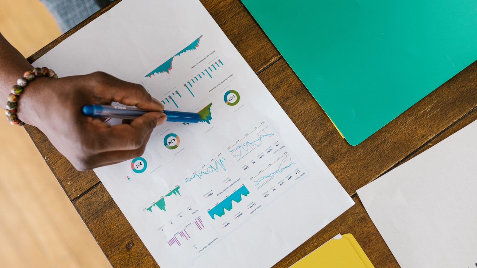 Printed charts and graphs for investor review