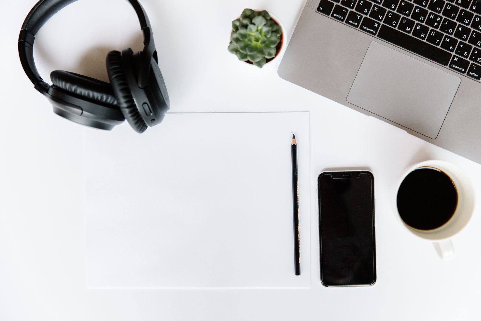Laptop, smartphone and headphones