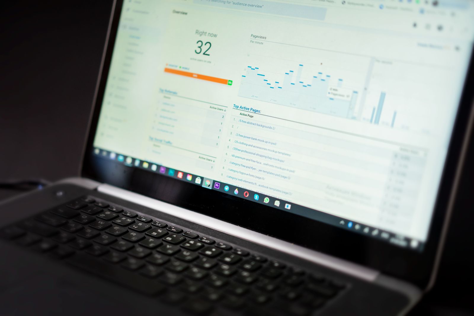 Laptop displaying website analytics as a general analytics illustration