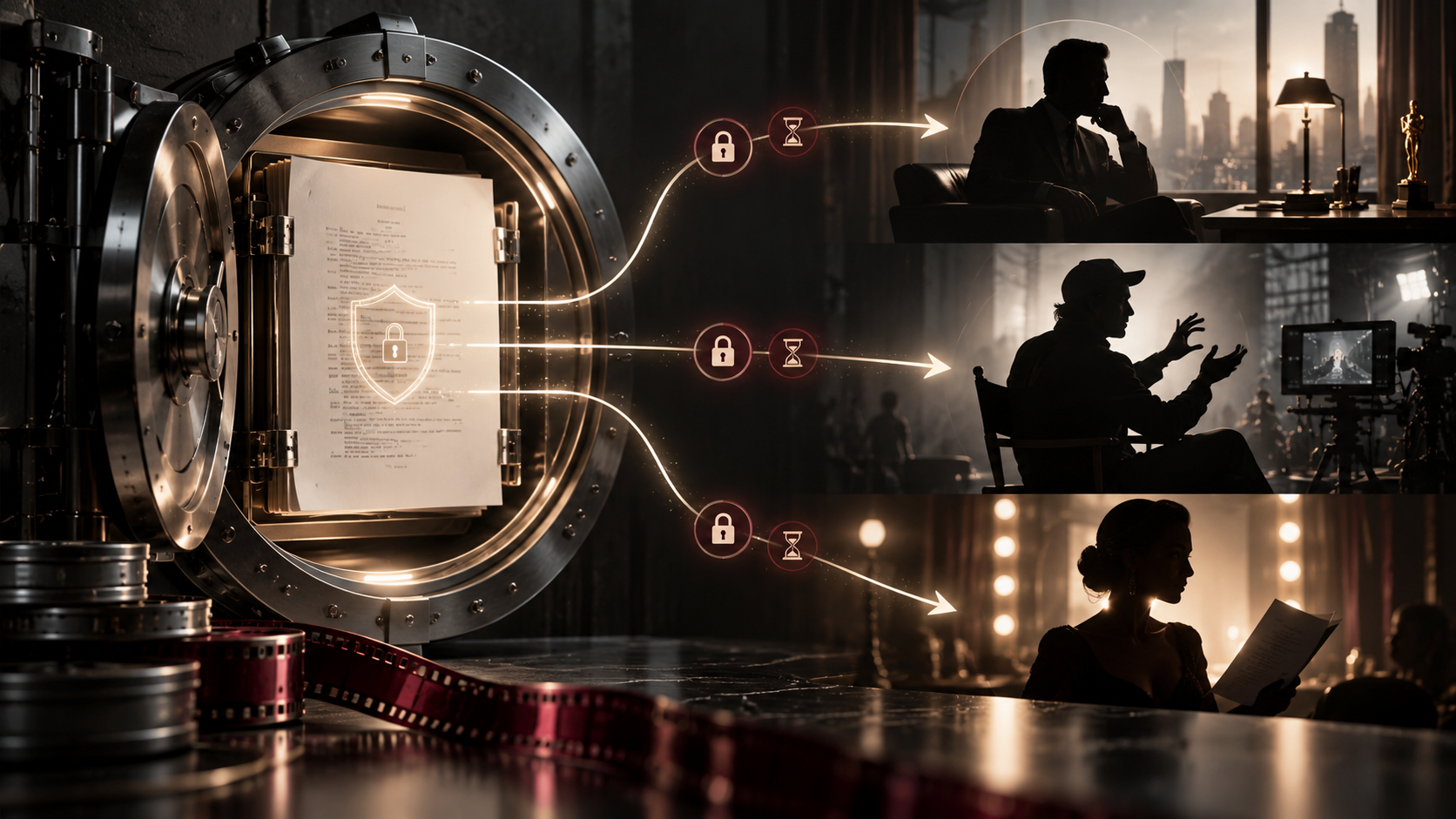 Protected screenplay shared through controlled recipient paths to film collaborators