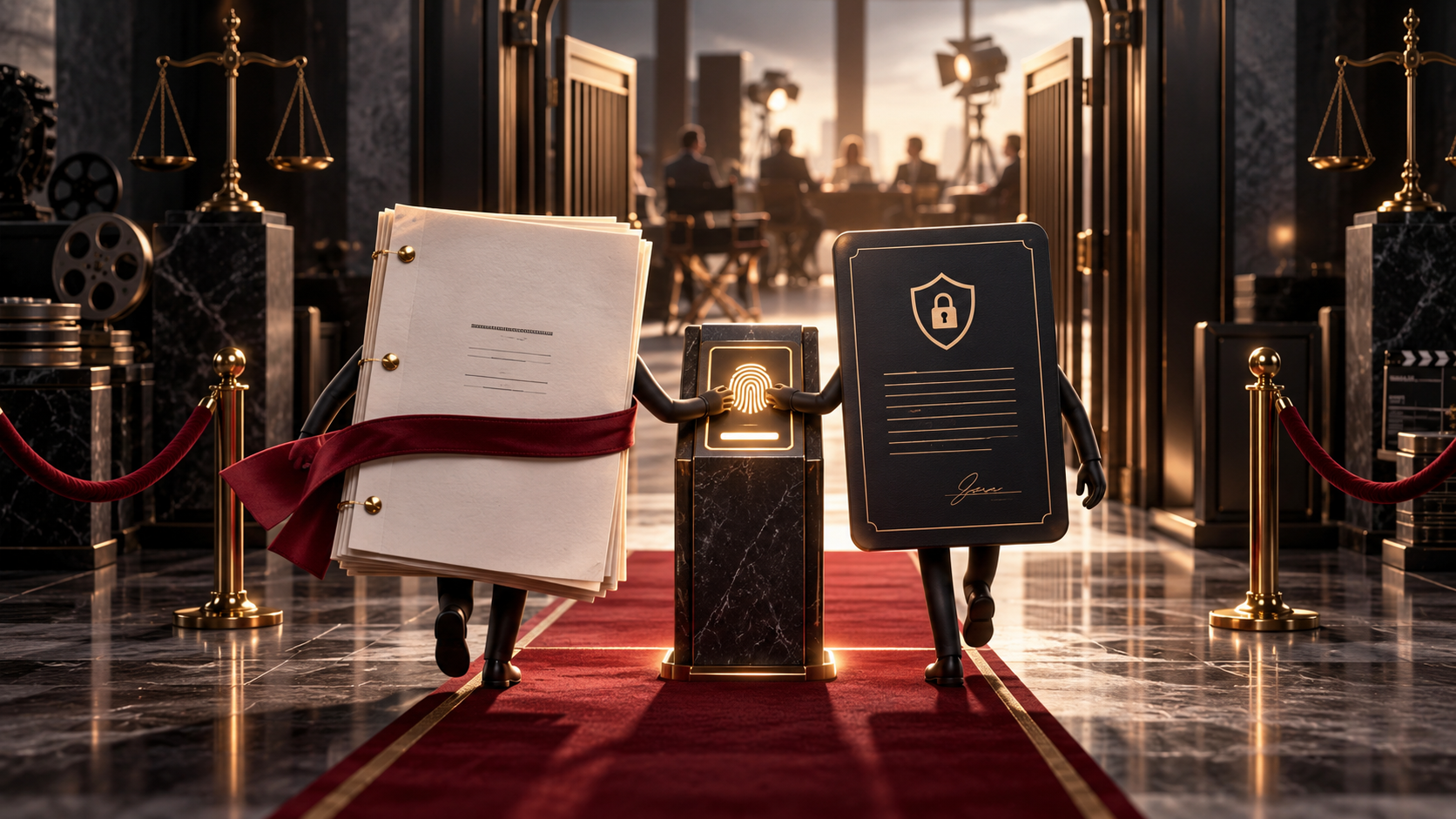 Screenplay and confidentiality agreement passing through a secure signature gate