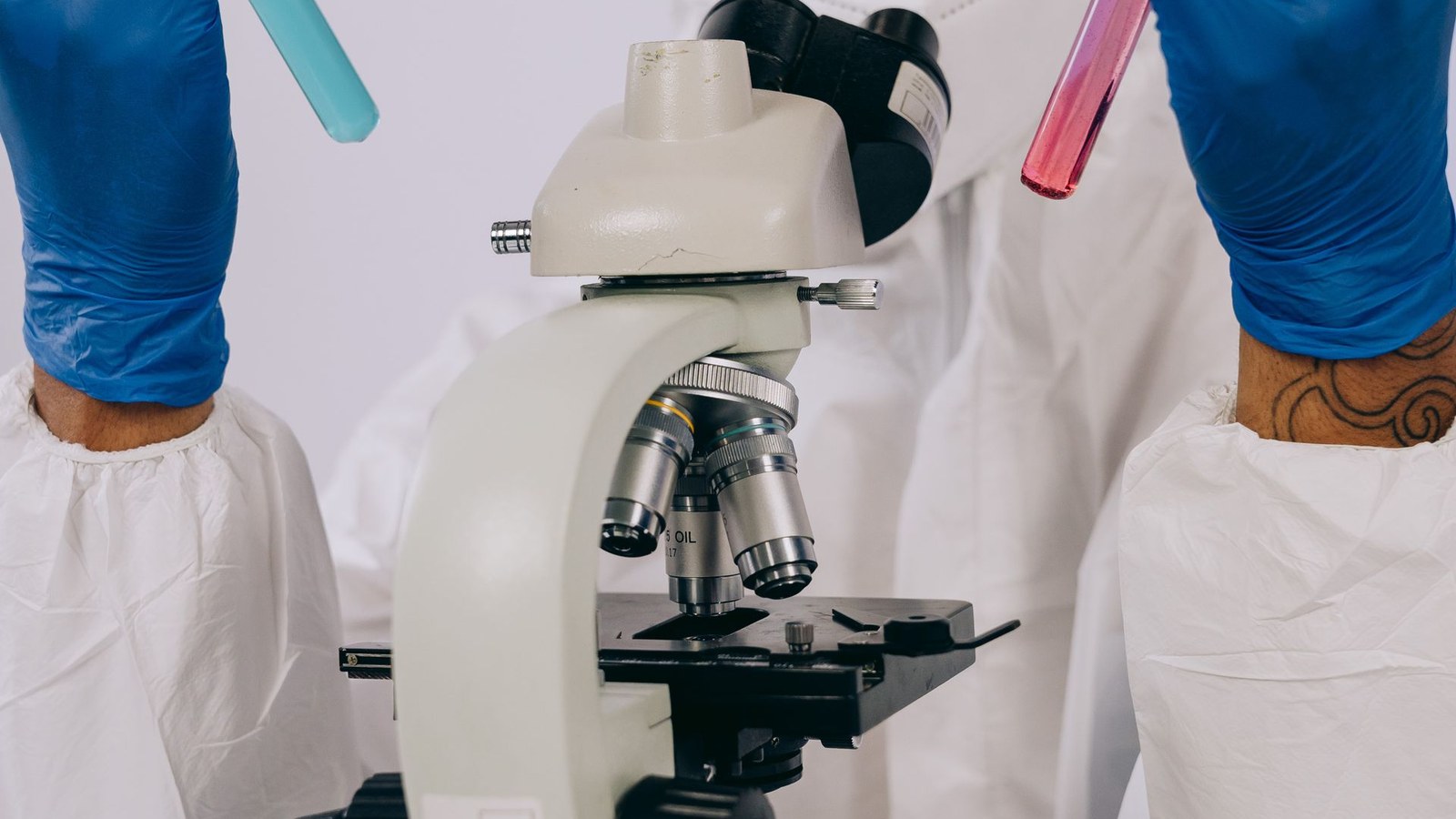 Laboratory microscope used in biotechnology research and review